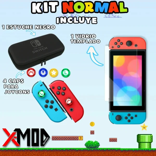 Kit 6 Estuche Funda Maleta Nintendo Switch 1 Vidrio 4 Caps