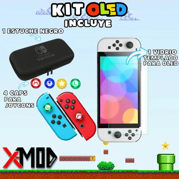 Kit 6 Estuche Funda Maleta Nintendo Switch Oled Vidrio 4 Cap